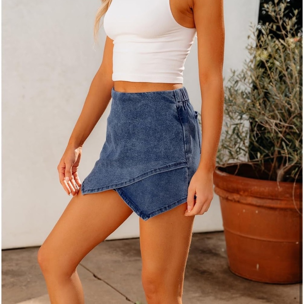 3 for $15 ✨NWOT Blue Denim Wrap Skort Jean Skort Classic Asymmetrical Hem - Picture 5 of 14